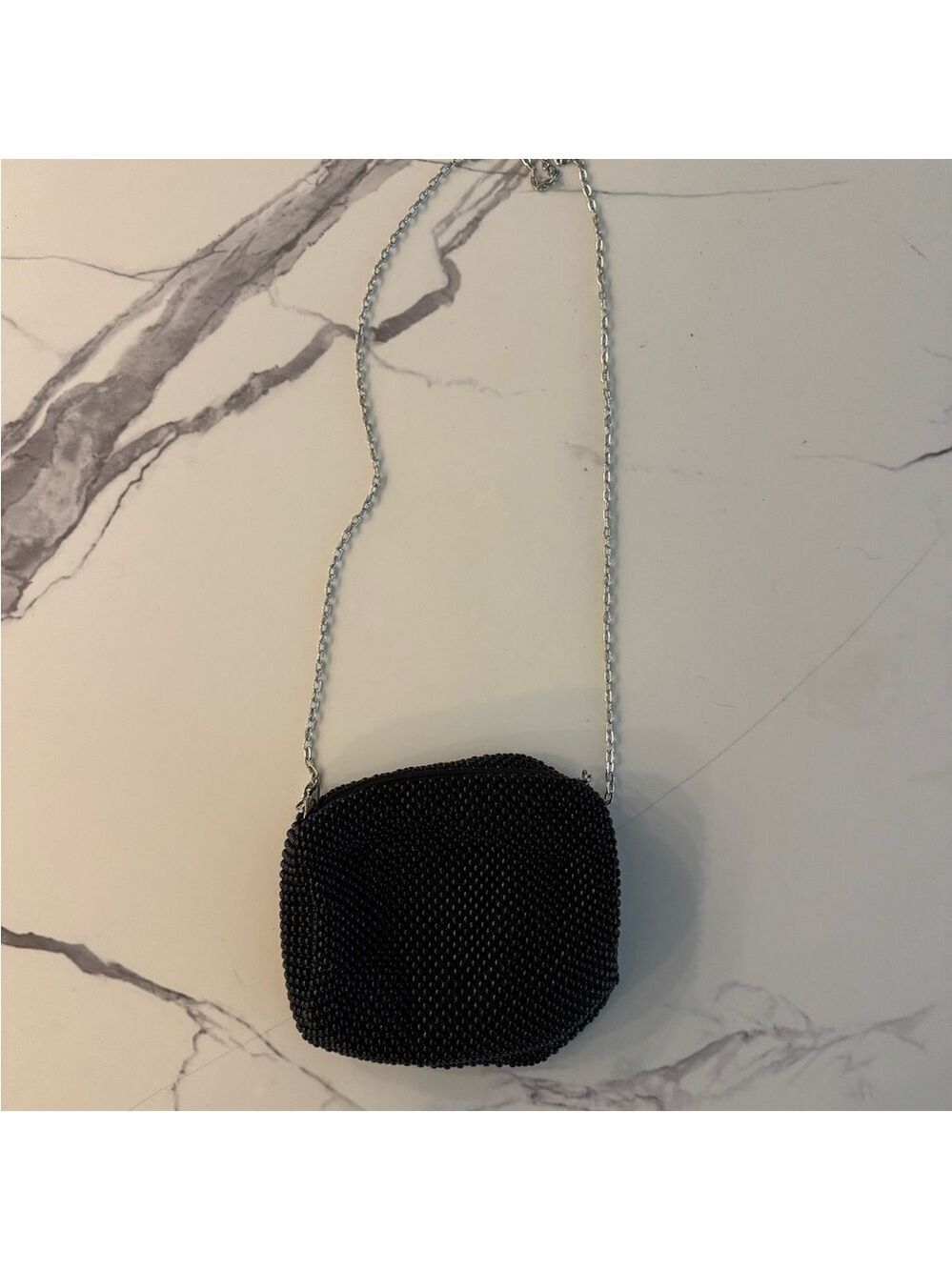 Black Beaded Cocktail Bag With Chain Strap
